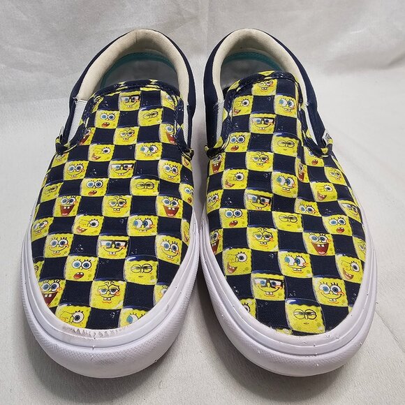 Vans X SpongeBob Checkerboard Yellow Blue Low Top Slip On Shoes Men 9 Women 10.5 - Picture 3 of 13